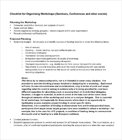 workshop event planning checklist