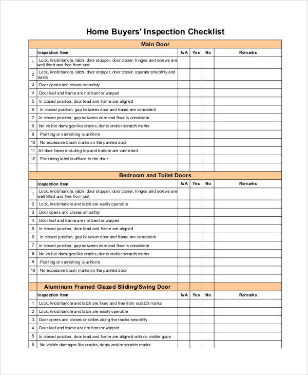 home buyer inspection checklist template