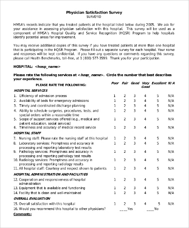 hospital physician satisfaction survey template