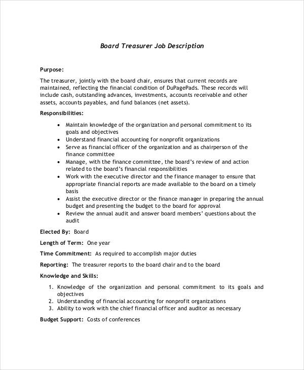 board treasurer job description