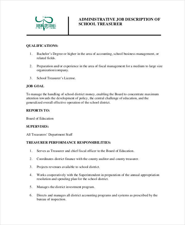 FREE 11+ Treasurer Job Description Templates in Google Docs MS Word