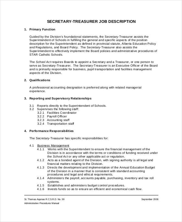 FREE 11+ Treasurer Job Description Templates in Google Docs MS Word