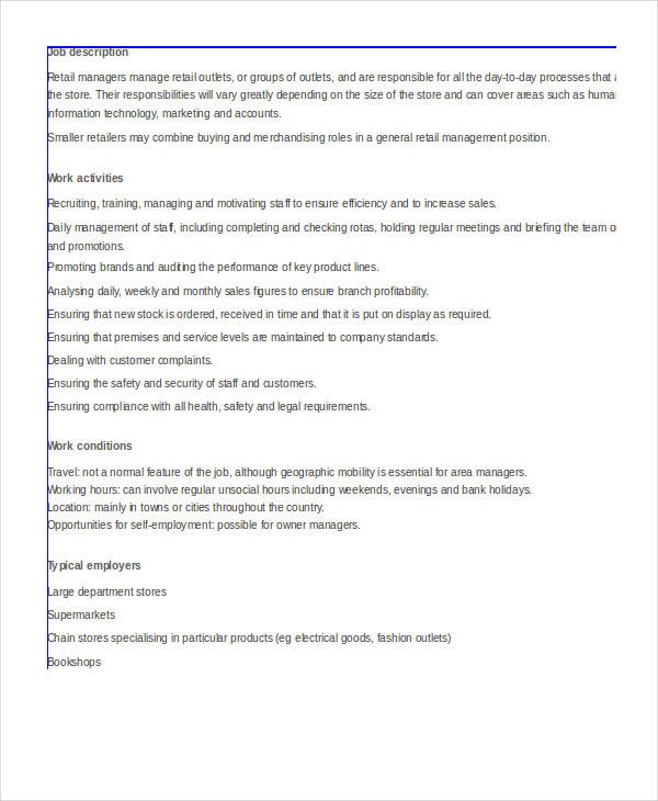 10+ Retail Job Description Templates PDF, DOC