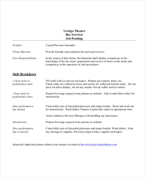 11+ Bartender Job Description Templates PDF, DOCS