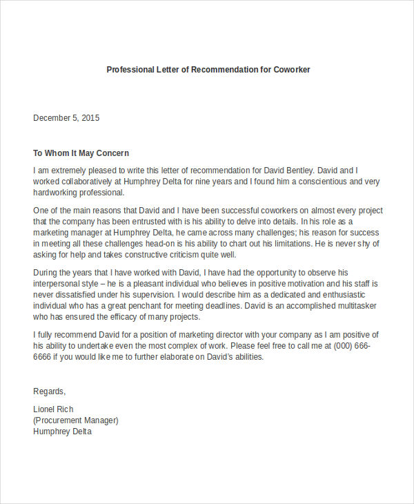 8 Professional Letter Of Recommendation Free PDF Word Format Download