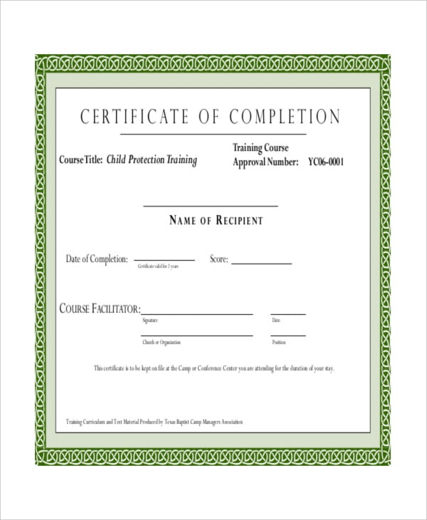 free training certificate template