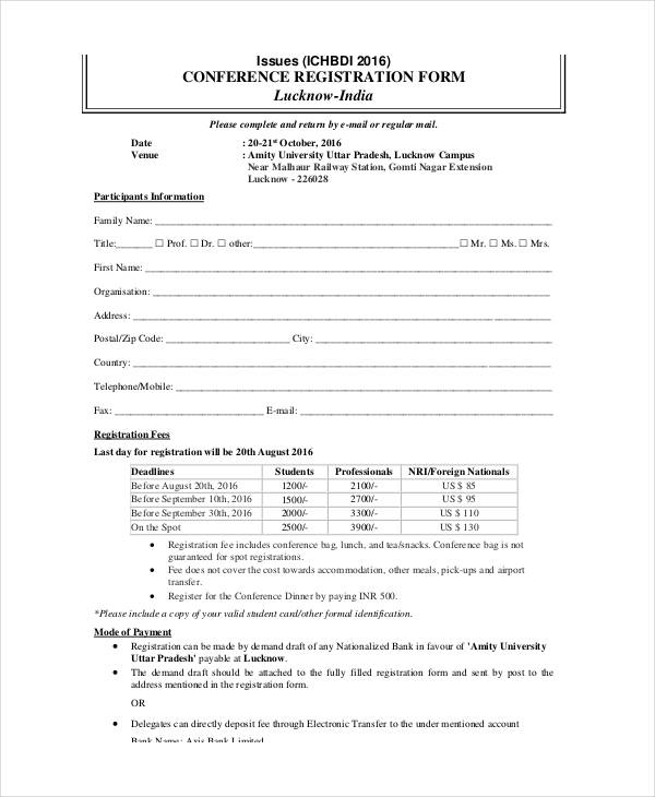 printable conference registration form template