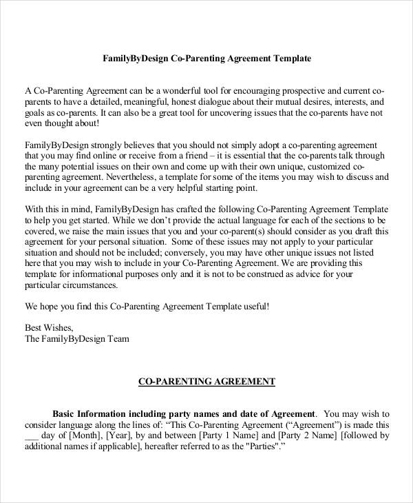 Parenting Agreement Templates 9  Free PDF Documents Download