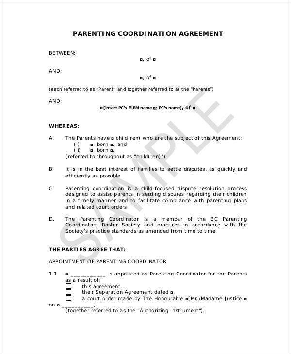 Parenting Agreement Templates 9+ Free PDF Documents Download