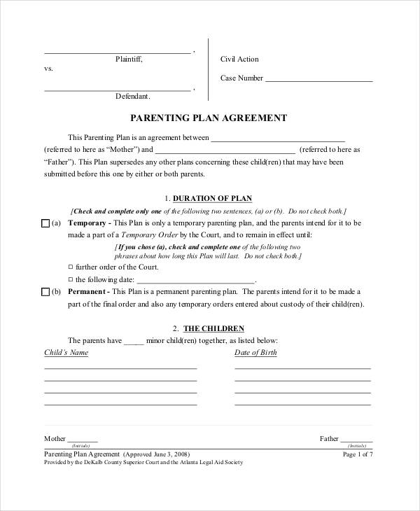 parenting agreement templates 8 free pdf documents download free