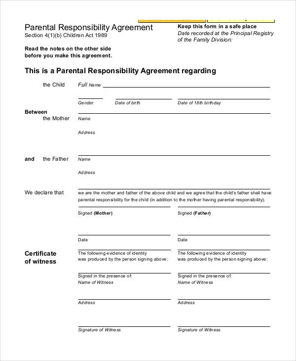 Parental Responsibility Agreement Co Parenting Agreement Template PDF 