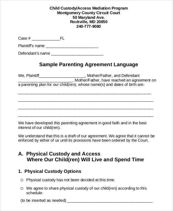 simple parenting agreement template