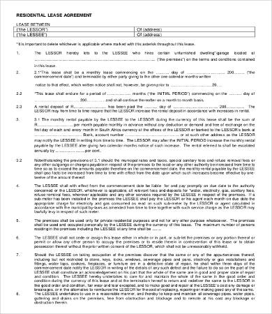 rental lease agreement form