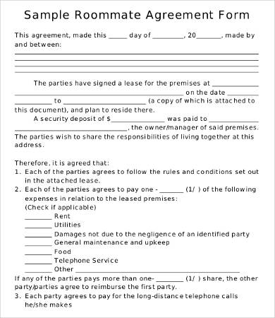 roommate lease agreement form