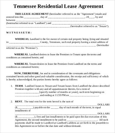 tenant lease agreement form