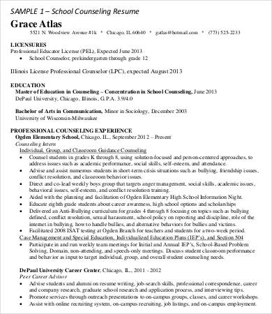 high school counselor resume