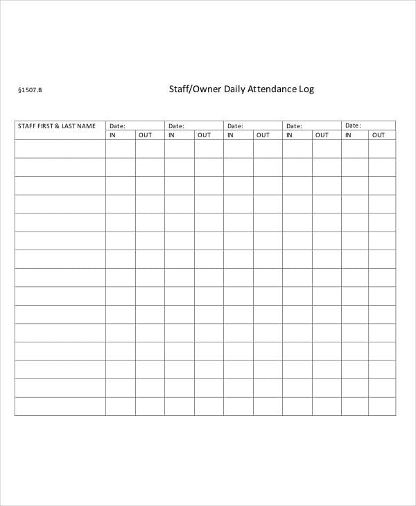 Attendance Log Templates 9  Free PDF Documents Download