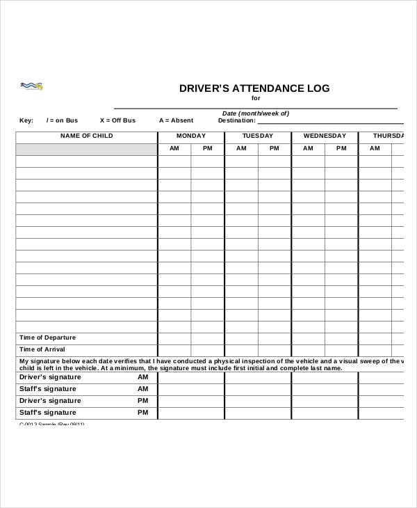 driver attendance log template
