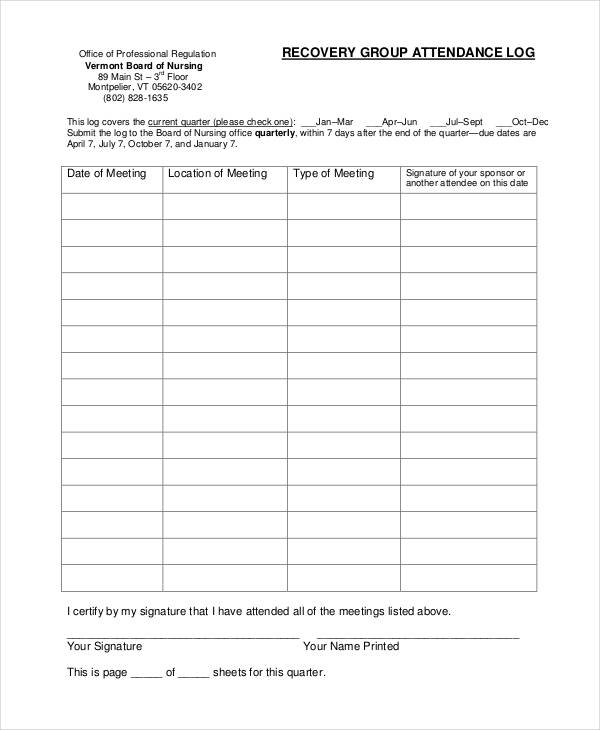 Attendance Log Templates - 9+ Free PDF Documents Download