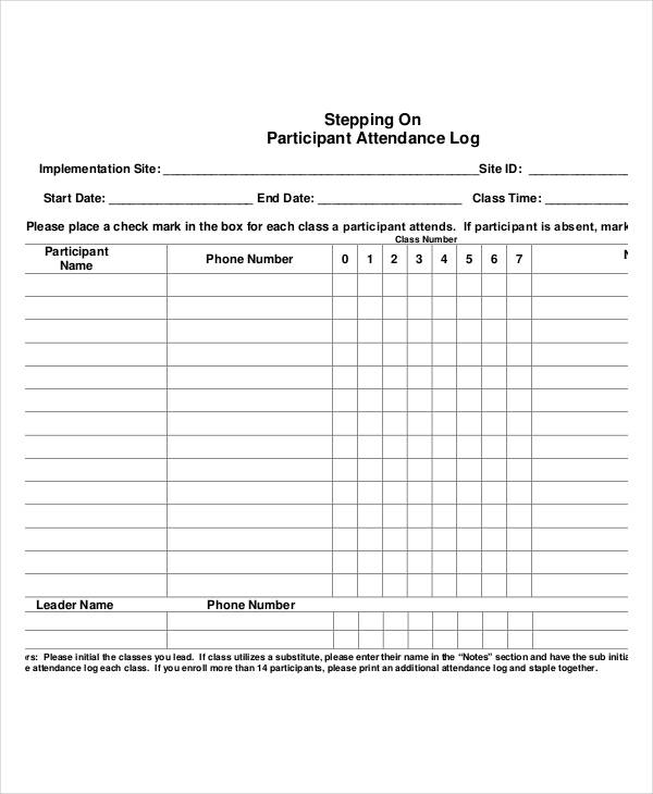 Attendance Log Templates - 9+ Free PDF Documents Download