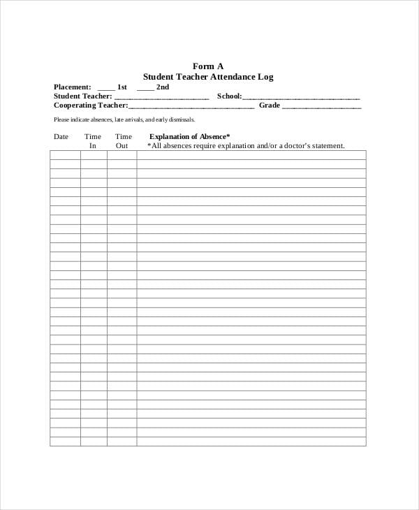 Attendance Log Templates - 9+ Free PDF Documents Download