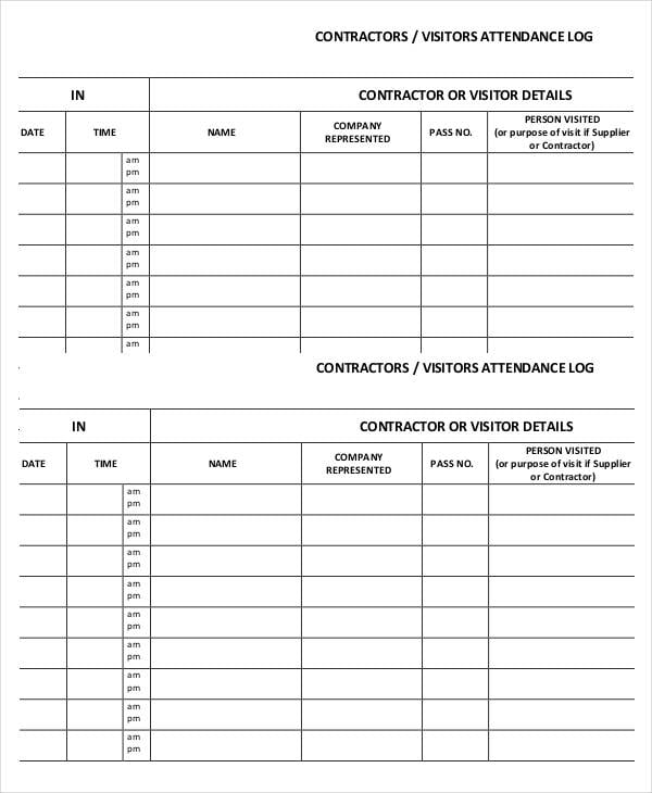 Attendance Log Templates 9 Free PDF Documents Download
