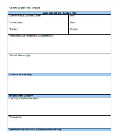 generic lesson plan template