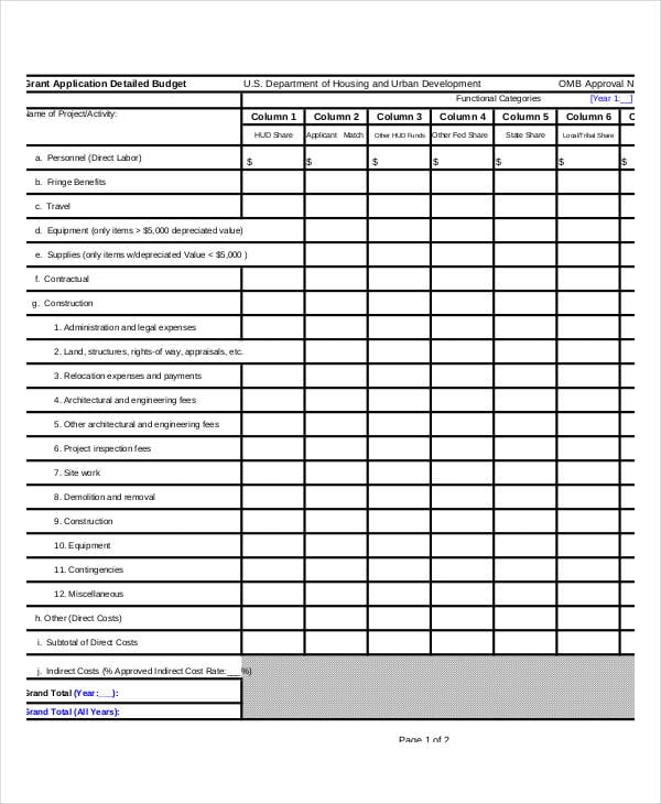 grant application budget template