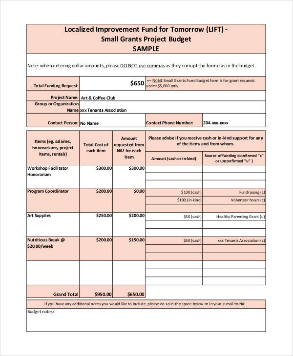 Grant Budget Template 10 Free PDF Word Documents Download   Small Grant Budget Template 