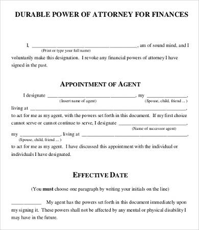 durable power of attorney for financial management form