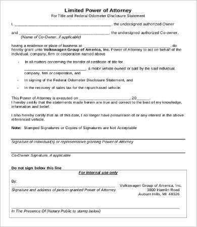 limited power of attorney form printable