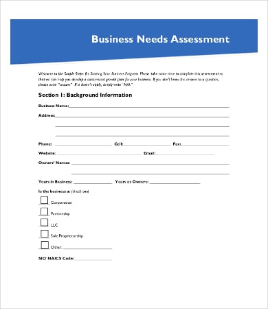 business needs assessment template