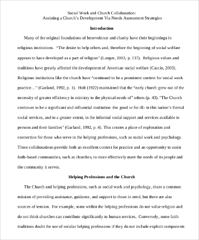 Social Work Needs Assessment Sample 