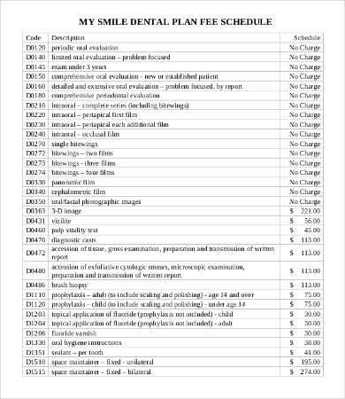 dental fee schedule template