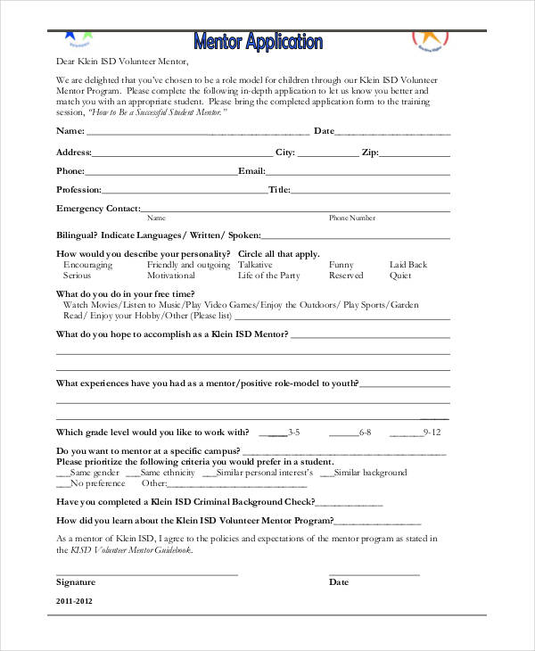 student mentor application template