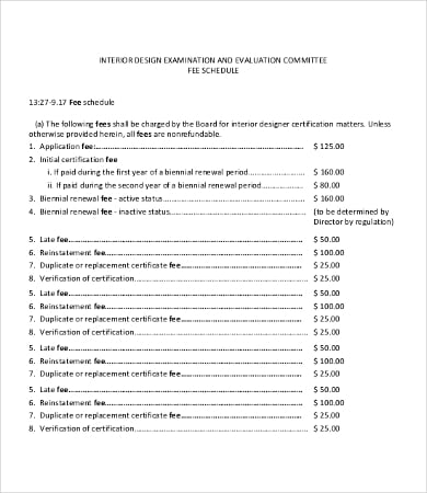 Fee Schedule Template 14 Free Word PDF Documents Download