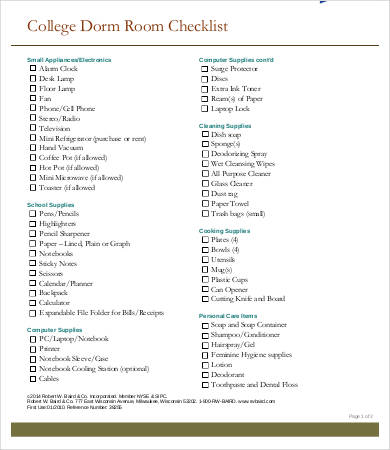 Dorm Room Checklist Template - 9+ Free Word, PDF Documents Download