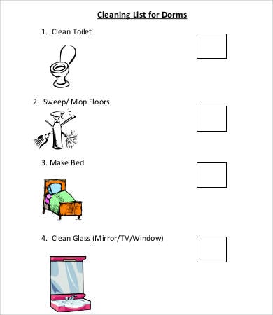 dorm room cleaning checklist template