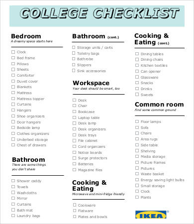 Dorm Room Checklist Template 9 Free Word Pdf Documents