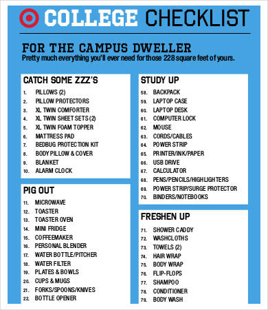 checklist for dorm room