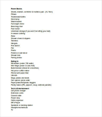 dorm room supplies checklist