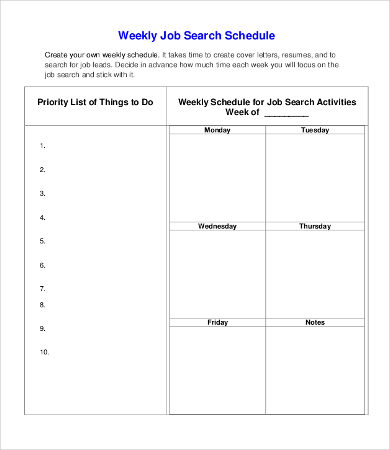 weekly job schedule template