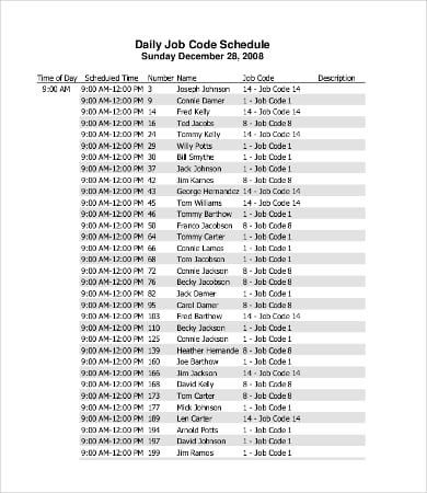 daily job schedule template