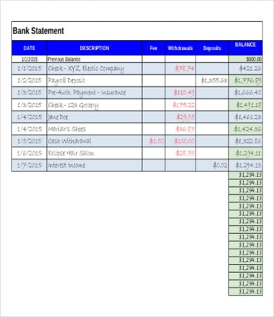 simple bank statement template