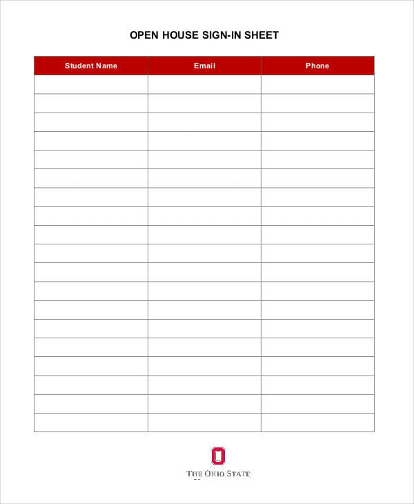 blank open house sign in sheet template