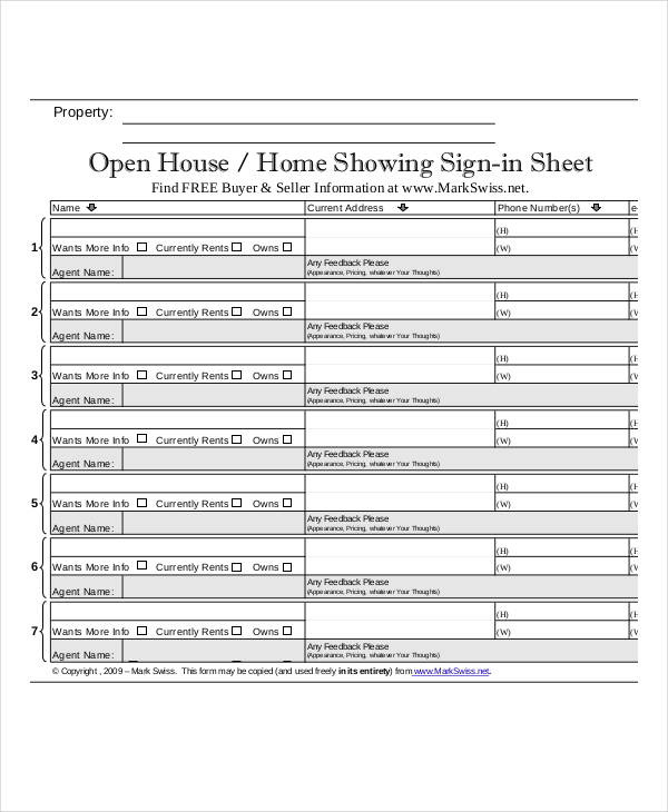 open house showing sign in sheet template