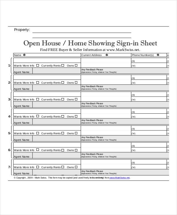 Open House Sign In Sheet Templates 12  Free PDF Documents Download