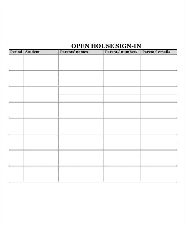Free Printable Sign In Sheet For School Open House