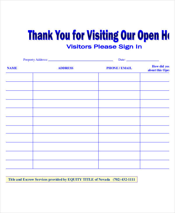 35 FREE PRINTABLE OPEN HOUSE SIGN IN SHEET FreePrintable