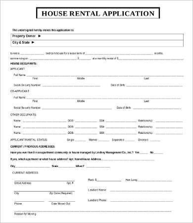 sample form for rental application house Application  Word,  10 Free  PDF Templates Free Rental